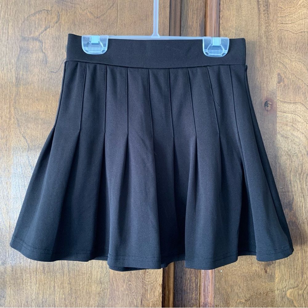 Black Pleated Mini Skirt with Built In Shorts